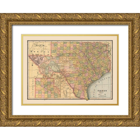 Texas, United States - Cram 1888 Gold Ornate Wood Framed Art Print with Double Matting by Cram