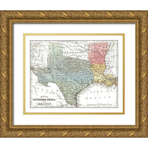 Louisiana, Texas, Arkansas - Mitchell 1869 Gold Ornate Wood Framed Art Print with Double Matting by Mitchell