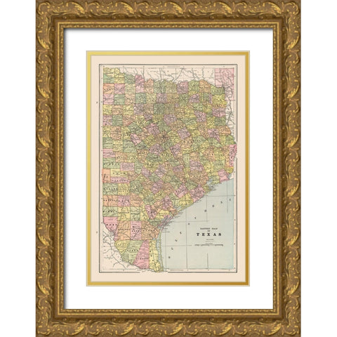 Eastern Texas - Cram 1892 Gold Ornate Wood Framed Art Print with Double Matting by Cram