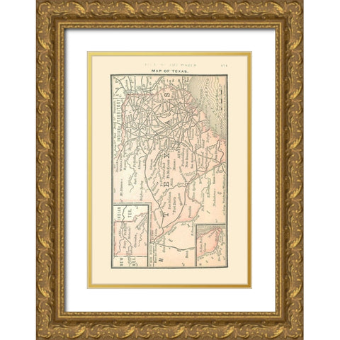 Texas - Alden 1886 Gold Ornate Wood Framed Art Print with Double Matting by Alden