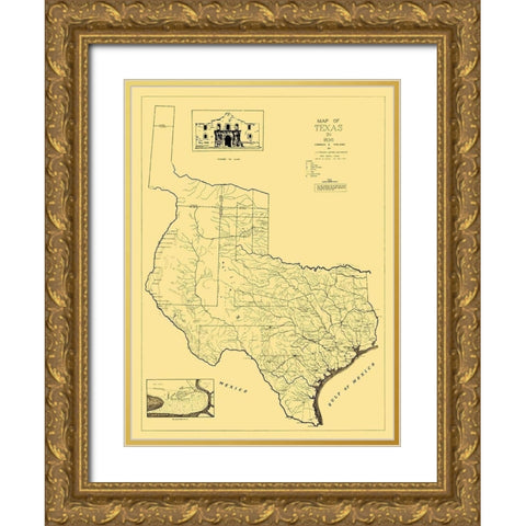 Texas - Freeman 1836 Gold Ornate Wood Framed Art Print with Double Matting by Freeman