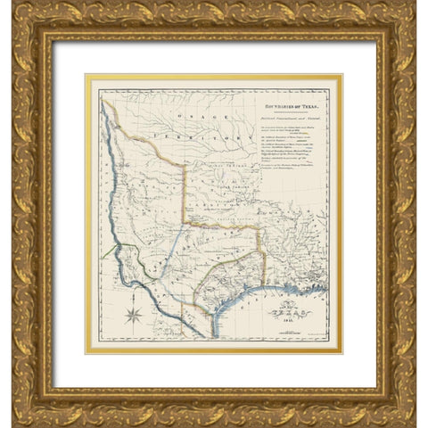 Texas Boundaries -1841 Gold Ornate Wood Framed Art Print with Double Matting by Unknown