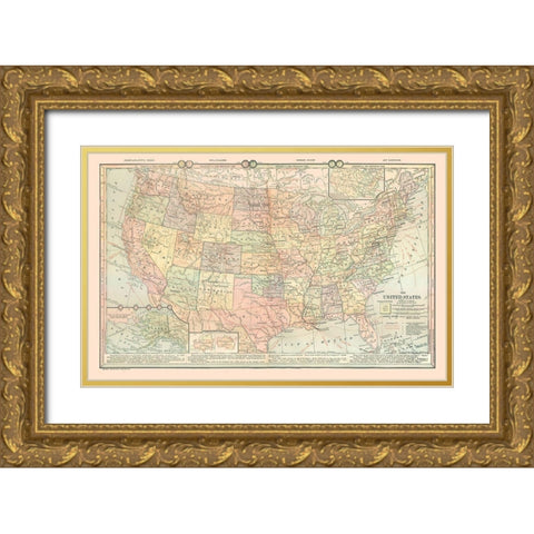 United States - Time Zones - Monteith 1882 Gold Ornate Wood Framed Art Print with Double Matting by Monteith