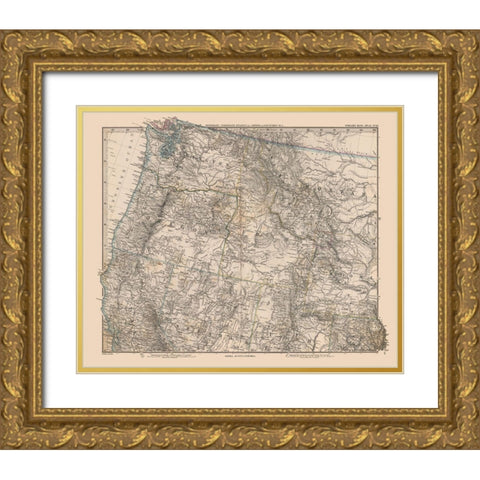 Northwest United States - Stieler 1885 Gold Ornate Wood Framed Art Print with Double Matting by Stieler