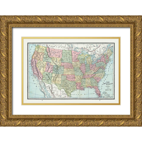 United States - Cram 1888 Gold Ornate Wood Framed Art Print with Double Matting by Cram
