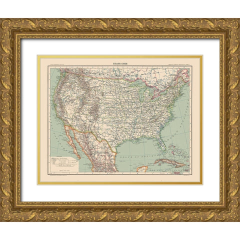 United States - Schrader 1908 Gold Ornate Wood Framed Art Print with Double Matting by Schrader