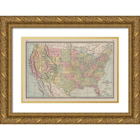 United States - Johnson 1888 Gold Ornate Wood Framed Art Print with Double Matting by Johnson