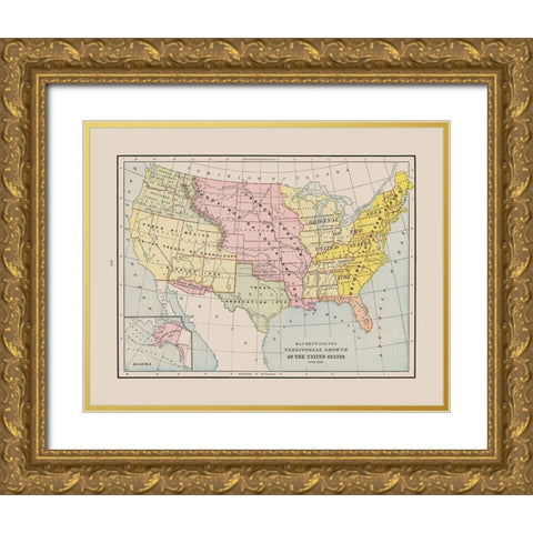 Territorial Growth - Cram 1892 Gold Ornate Wood Framed Art Print with Double Matting by Cram