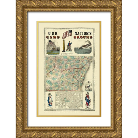 Pennsylvania, Virginia Campgrounds - Ensign Gold Ornate Wood Framed Art Print with Double Matting by Ensign