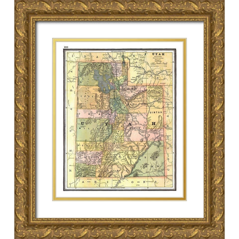 Utah - Johnson 1888 Gold Ornate Wood Framed Art Print with Double Matting by Johnson