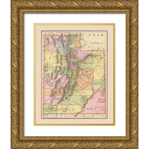 Utah - Cram 1892 Gold Ornate Wood Framed Art Print with Double Matting by Cram