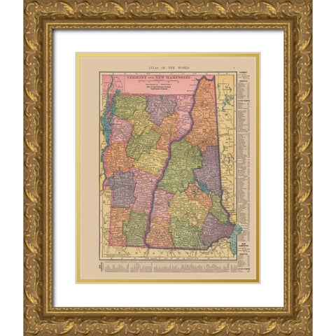 Vermont, New Hampshire - Hammond 1910 Gold Ornate Wood Framed Art Print with Double Matting by Hammond