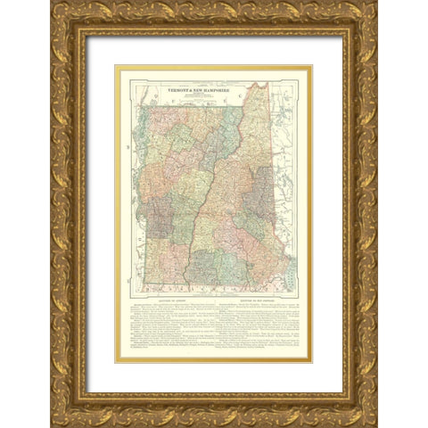 Vermont and New Hampshire - Monteith 1882 Gold Ornate Wood Framed Art Print with Double Matting by Monteith