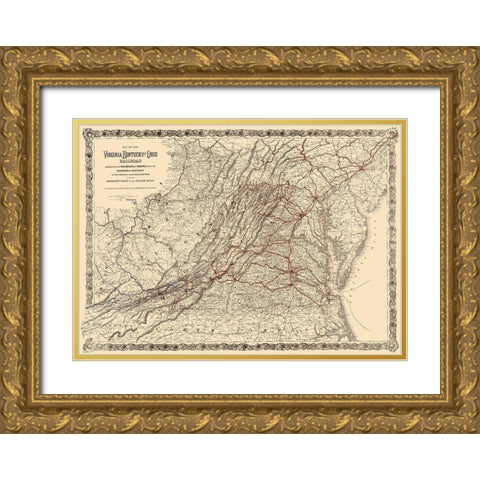 Virginia, Kentucky and Ohio Railroad 1881 Gold Ornate Wood Framed Art Print with Double Matting by Colton