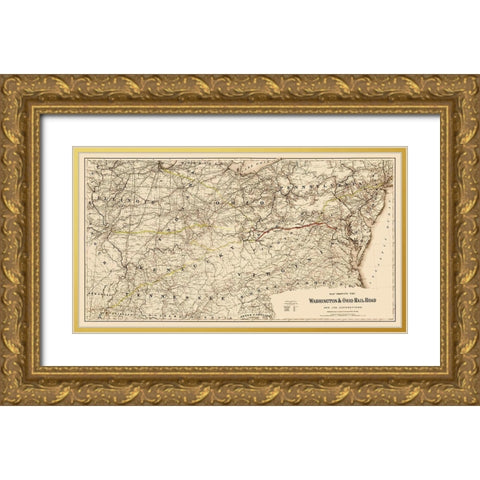 Washington and Ohio Railroad - Colton 1870 Gold Ornate Wood Framed Art Print with Double Matting by Colton