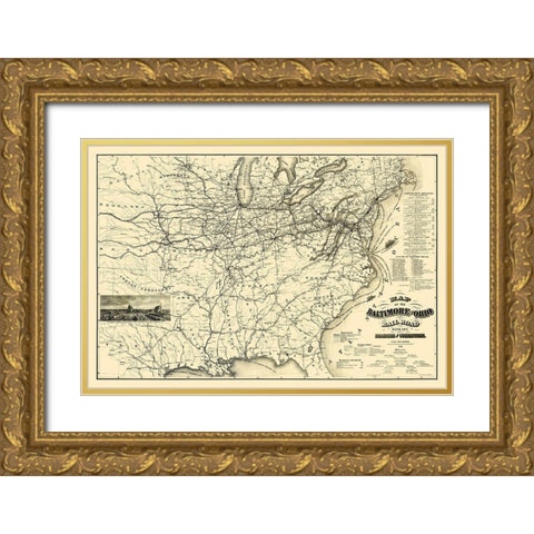 Baltimore and Ohio Railroad - Balto 1878 Gold Ornate Wood Framed Art Print with Double Matting by Balto