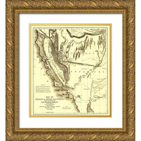 Oregon, Upper California - Preuss 1848 Gold Ornate Wood Framed Art Print with Double Matting by Preuss