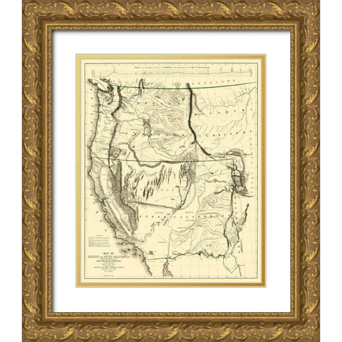 Oregon, Upper California - Weber 1848 Gold Ornate Wood Framed Art Print with Double Matting by Weber