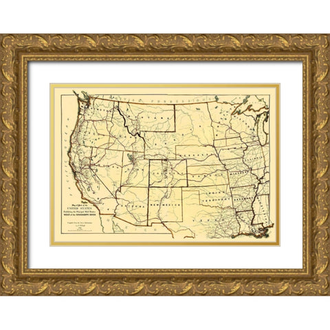 Mail Routes West of the Mississippi River Gold Ornate Wood Framed Art Print with Double Matting by Boyd