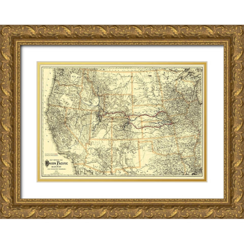 Union Pacific Railway - Colton 1882 Gold Ornate Wood Framed Art Print with Double Matting by Colton