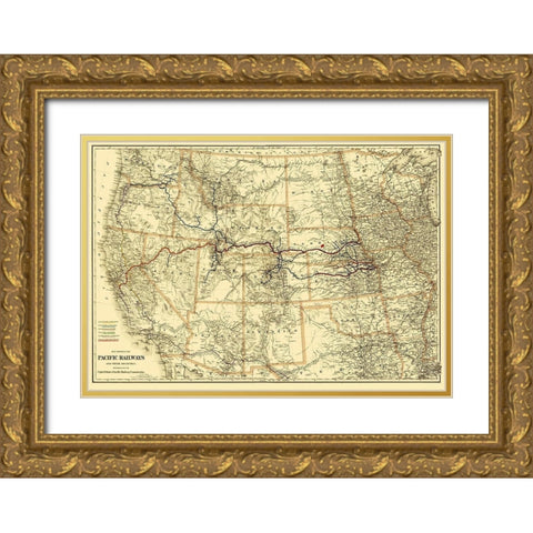 Pacific Railways - Colton 1887 Gold Ornate Wood Framed Art Print with Double Matting by Colton