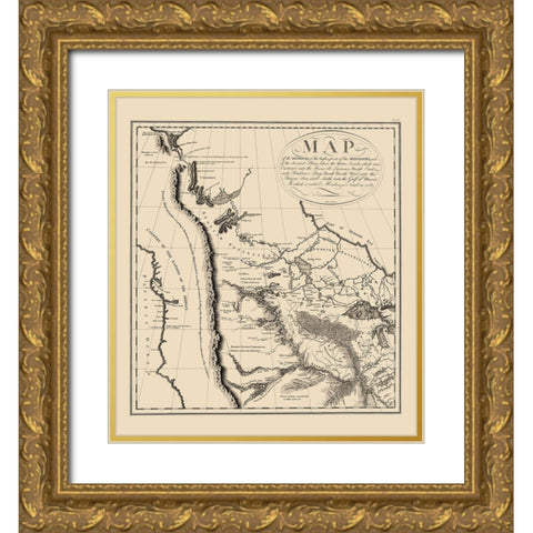 Western North America - Collot 1796 Gold Ornate Wood Framed Art Print with Double Matting by Collot