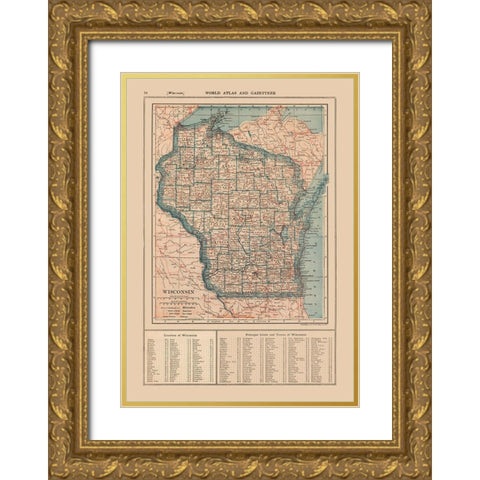 Wisconsin - Poates 1921 Gold Ornate Wood Framed Art Print with Double Matting by Poates