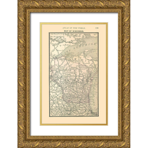 Wisconsin - Alden 1886 Gold Ornate Wood Framed Art Print with Double Matting by Alden