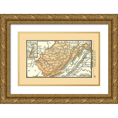 West Virginia - Alden 1886 Gold Ornate Wood Framed Art Print with Double Matting by Alden