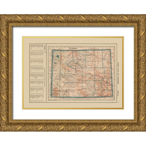 Wyoming - Poates 1921 Gold Ornate Wood Framed Art Print with Double Matting by Poates