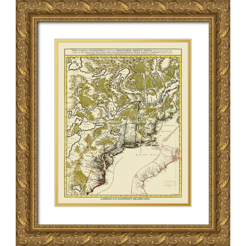 American Eastern Seaboard - 1730 Gold Ornate Wood Framed Art Print with Double Matting by Unknown