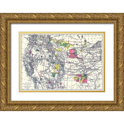 Indian Reservations In the United States - 1898 Gold Ornate Wood Framed Art Print with Double Matting by Bien