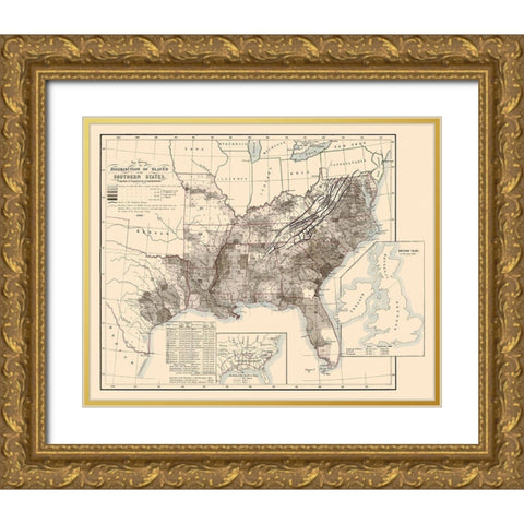 Disributiont of Slaves In the Southern States 1865 Gold Ornate Wood Framed Art Print with Double Matting by Steinwehr