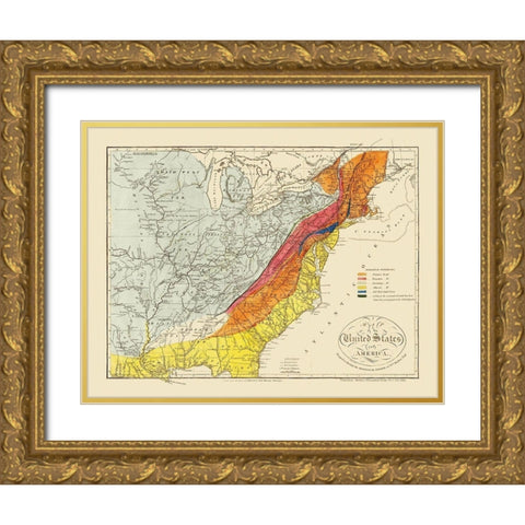United States of America - Melish 1817 Gold Ornate Wood Framed Art Print with Double Matting by Melish