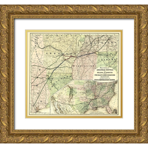 Texas and Northeastern Railway - Colton 1872 Gold Ornate Wood Framed Art Print with Double Matting by Colton
