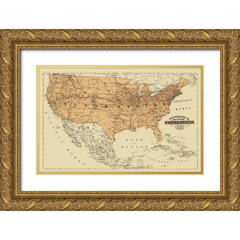 United States Mexico Canada - Andreas 1873 Gold Ornate Wood Framed Art Print with Double Matting by Andreas