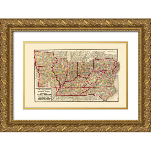 US - Iowa and Missouri - Pennsylvania and Carolina Gold Ornate Wood Framed Art Print with Double Matting by Baltimore