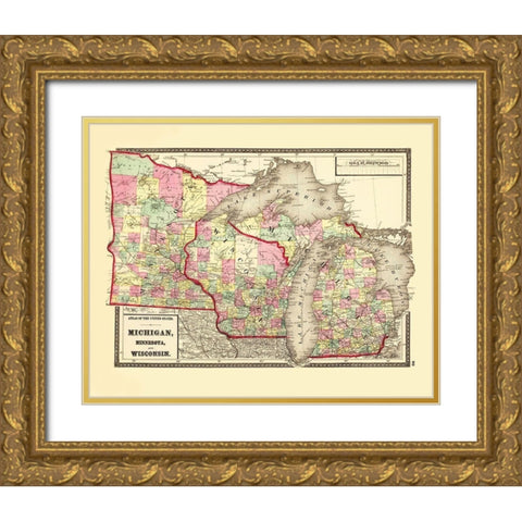 Michigan, Minnesota , Wisconsin - Baltimore 1873 Gold Ornate Wood Framed Art Print with Double Matting by Baltimore