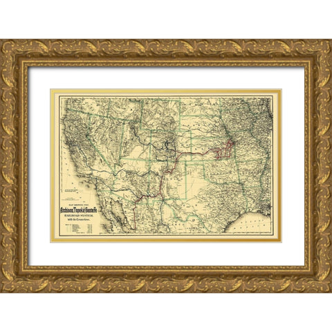 Atchison, Topeka and Santa Fe Railroad System 1883 Gold Ornate Wood Framed Art Print with Double Matting by Colton