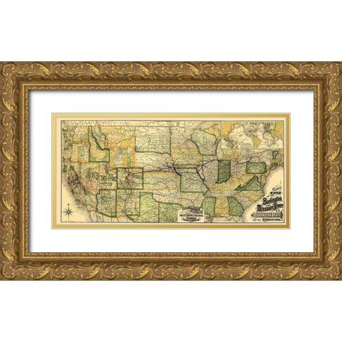 Burlington and Missouri River Railroad 1882 Gold Ornate Wood Framed Art Print with Double Matting by Rand McNally