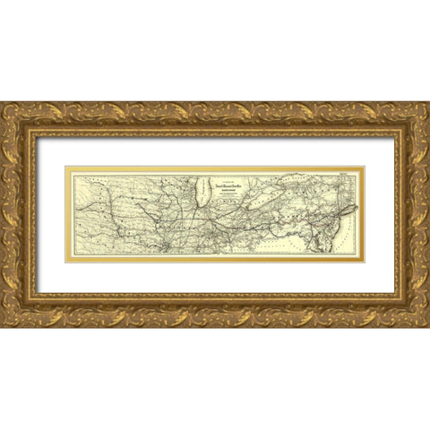 Iowa and Missouri State Line Railroad 1868 Gold Ornate Wood Framed Art Print with Double Matting by Colton