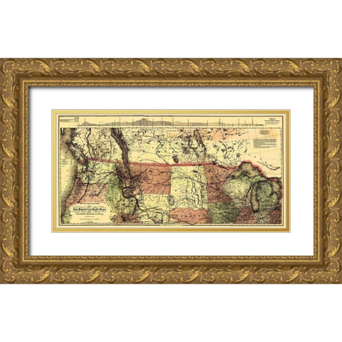 Northern Pacific, Lake Superior to Pacific 1868 Gold Ornate Wood Framed Art Print with Double Matting by Colton