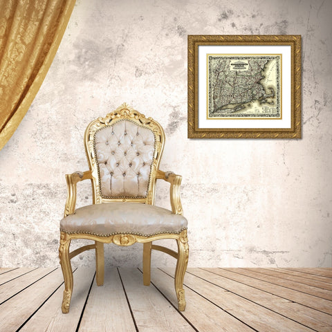 Massachusetts, Rhode Island, Connecticut 1853 Gold Ornate Wood Framed Art Print with Double Matting by Colton
