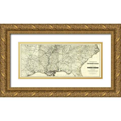 United States Southern Railroads - Colton 1883 Gold Ornate Wood Framed Art Print with Double Matting by Colton