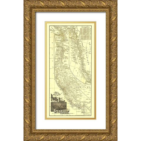 Pacific Coast Steamship Company Routes - 1891 Gold Ornate Wood Framed Art Print with Double Matting by McNally