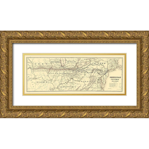 American Central Railway - Bien 1886 Gold Ornate Wood Framed Art Print with Double Matting by Bien