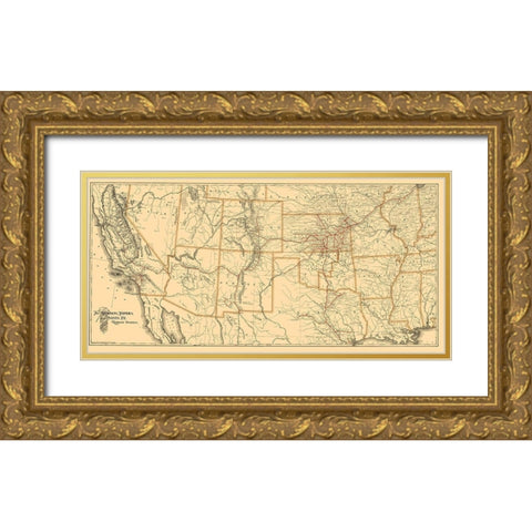 Atchison, Topeka Santa Fe Railway System 1899 Gold Ornate Wood Framed Art Print with Double Matting by American Bank Note
