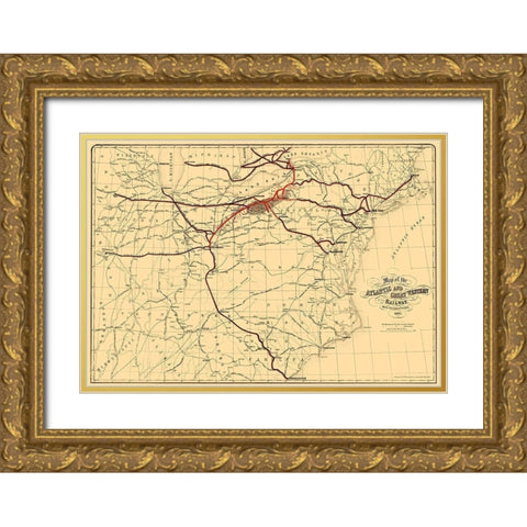Atlantic and Great Western Railway - Bihan 1866 Gold Ornate Wood Framed Art Print with Double Matting by Bihan