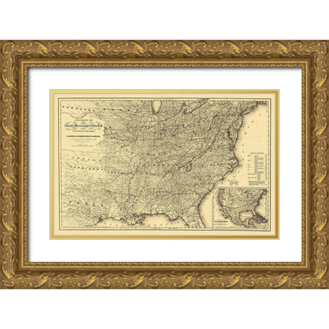 Atlantic, Mississippi and Ohio Railroad 1867 Gold Ornate Wood Framed Art Print with Double Matting by Colton