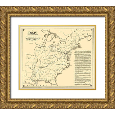 Baltimore and Ohio Railroad with Connections 1840 Gold Ornate Wood Framed Art Print with Double Matting by Weber